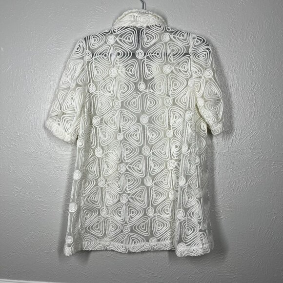 Chico's Travelers Collection White Braided Stitch Open front Short Sleeve Jacket - Picture 6 of 10